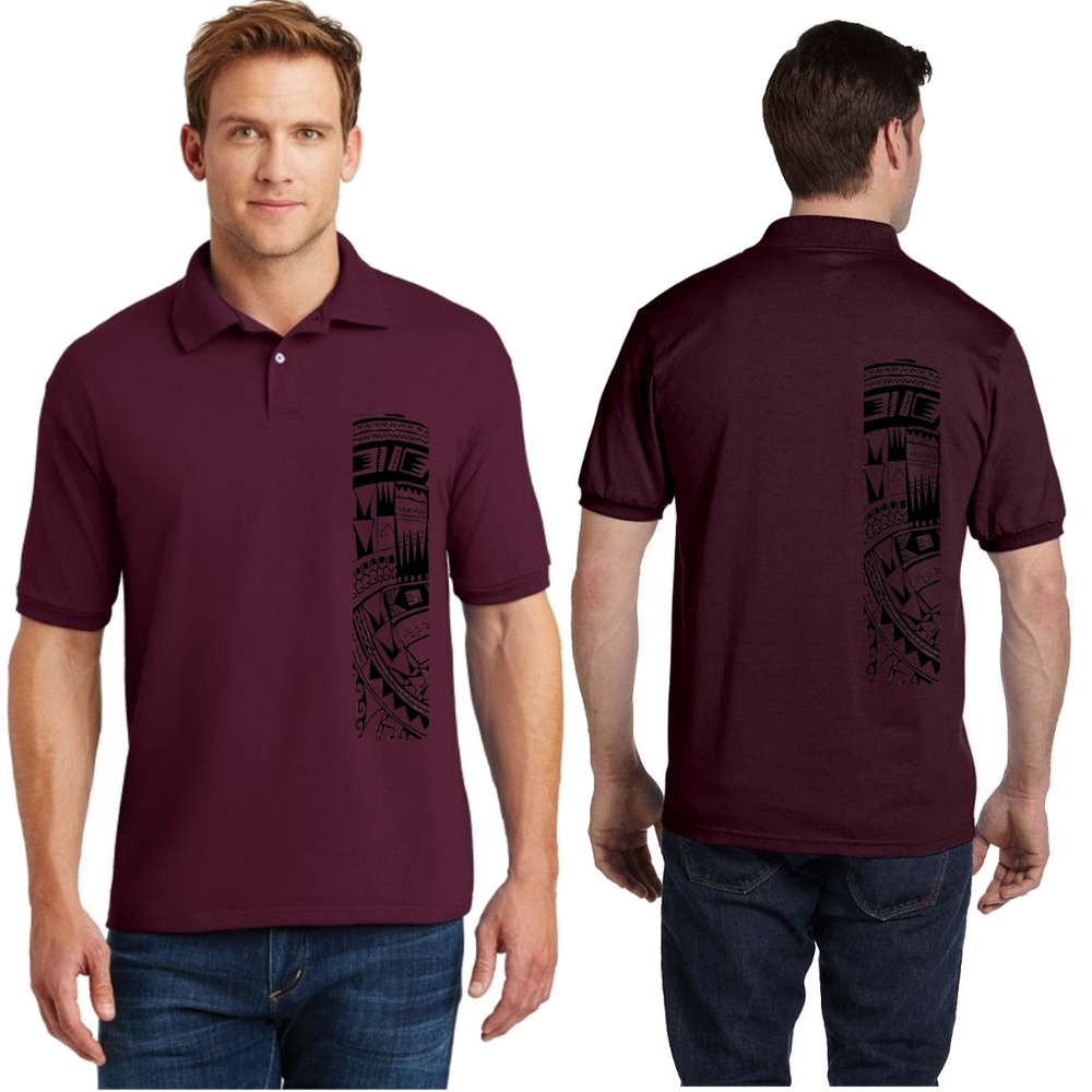 Heavy Weight Polo Sport Shirt Samoan Tattoo Print